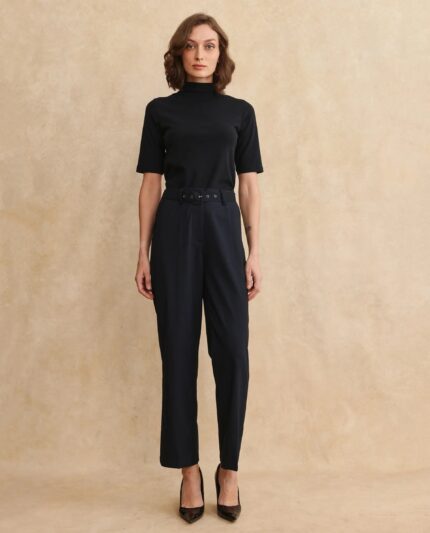 Rareism Women Mals Blue Hook Closure Tapered Fit Ankle Length Plain Trouser